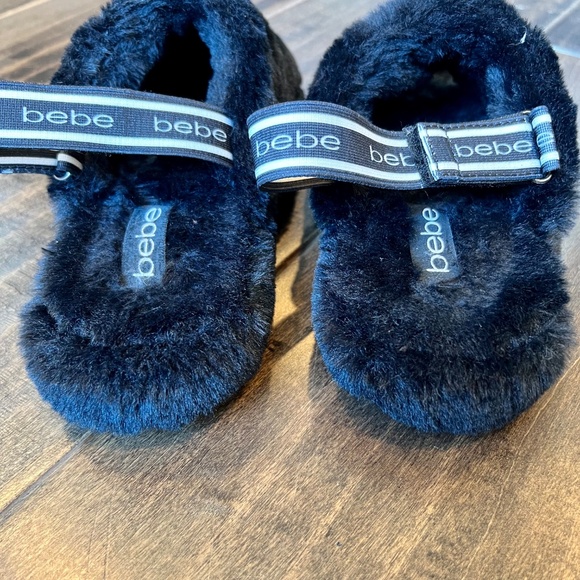 bebe Jeanna Black Faux Fur Plush Open Toe Slipper Size 8 - Picture 4 of 7